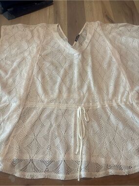 Ella Moss Cream Crochet Tunic with Drawstring Waist